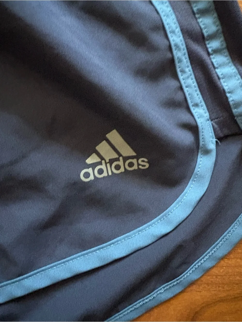 adidas Women's Dark Blue Athletic Shorts with Light Blue Trim